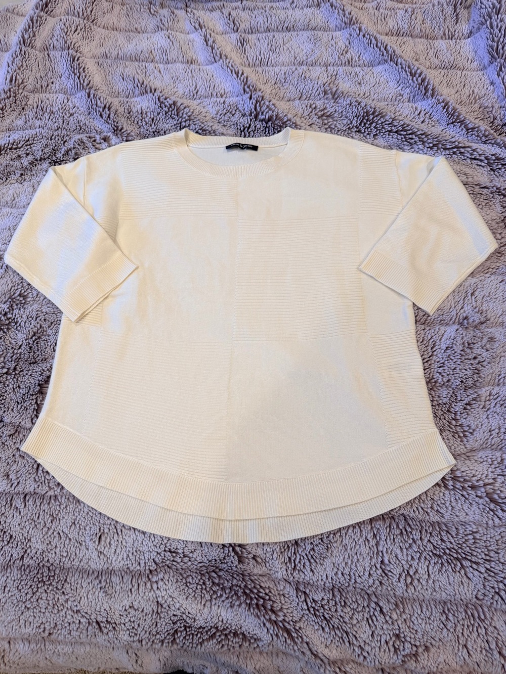 White Cable & Gauge 3/4 sleeve sweater